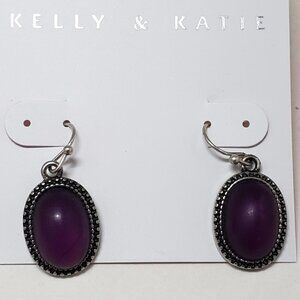 Women's Silver tone Dainty Design Purple Stone Oval Fishhook Teardrop Earrings
